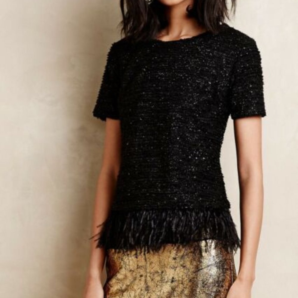Anthropologie Feather Black Top